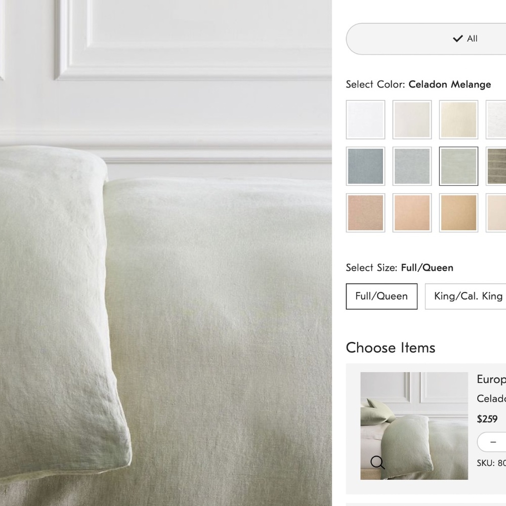 * WEST ELM * Full/Queen Flax Linen Duvet Cover